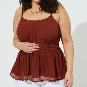 Torrid Peplum Clip Dot Shirred Bust Lace Trim Top